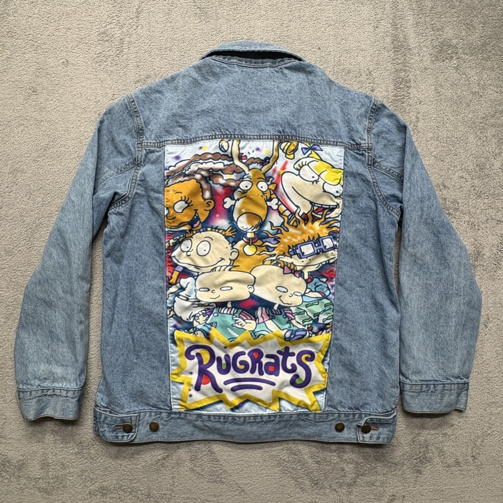 Nickelodeon Rugrats Jacket Mens Large Blue Denim Cartoon Graphic 90s Style Retro